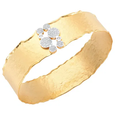 Pre-owned I. Reiss Handcrafted 14 Karat Yellow Gold Narrow Hammered Cuff Bracelet