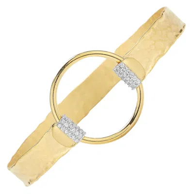 Pre-owned I. Reiss Handcrafted 14 Karat Yellow Gold Open Circle Narrow Cuff Bracelet