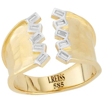 Pre-owned I. Reiss Handcrafted 14 Karat Yellow Gold Open Cuff Ring Set With Baguette Diamonds
