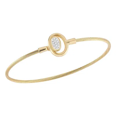 Pre-owned I. Reiss Handcrafted 14 Karat Yellow Gold Oval Motif Button Clasp Wire Bangle