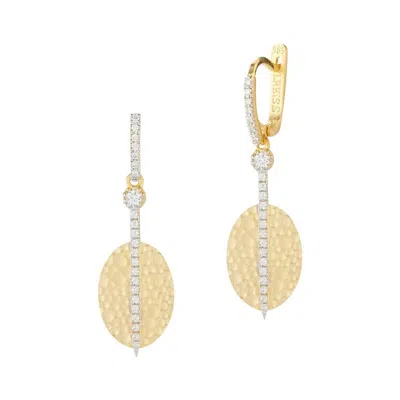 Pre-owned I. Reiss Handcrafted 14 Karat Yellow Gold Oval-shaped Drop Earrings