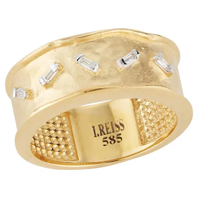Pre-owned I. Reiss Handcrafted 14 Karat Yellow Gold Ring Set With Scattered Baguette Diamonds