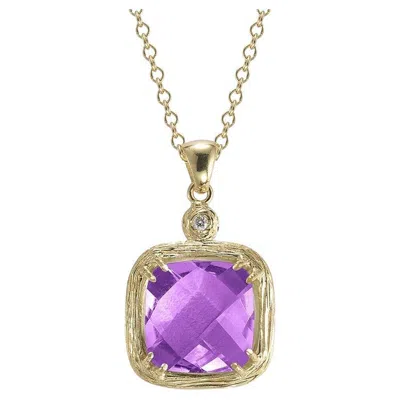 Pre-owned I. Reiss Hand-crafted 14k Gold 0.02 Ct. Tw. Diamond & 3.6ct Amethyst Pendant In Purple