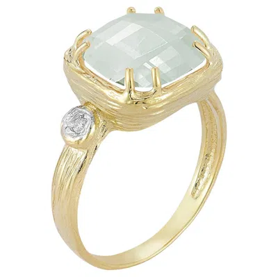 Pre-owned I. Reiss Hand-crafted 14k Gold 0.03 Ct. Tw. & 10mm 3.5ct Green Amethyst Color Ring In Purple