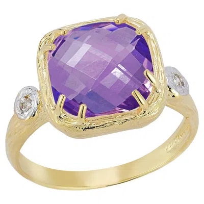 Pre-owned I. Reiss Hand-crafted 14k Gold 0.03 Ct. Tw. Diamond & 10mm 3.5ct Amethyst Color Ring In Purple