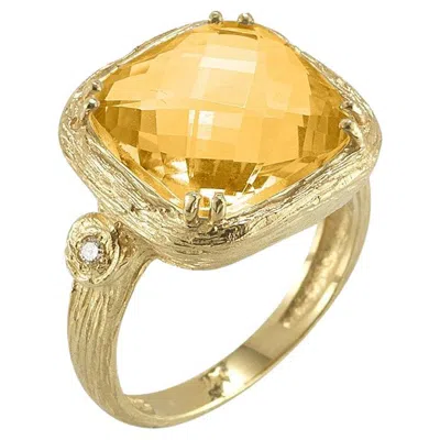 Pre-owned I. Reiss Hand-crafted 14k Gold 0.03 Ct. Tw. Diamond & 10mm 3.5ct Citrine Color Ring In Multi