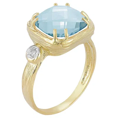 Pre-owned I. Reiss Hand-crafted 14k Gold 0.03 Ct. Tw. Diamond & 10mm 4.75ct Blue Topaz Color Ring