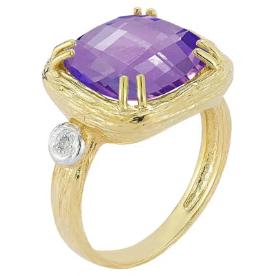 Pre-owned I. Reiss Hand-crafted 14k Gold 0.03 Ct. Tw. Diamond & 12mm 6.0ct Amethyst Color Ring In Purple