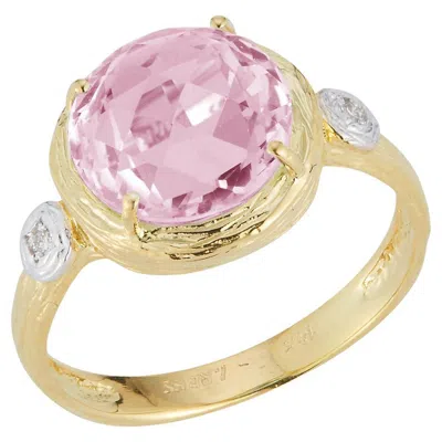 Pre-owned I. Reiss Hand-crafted 14k Gold 0.03 Ct. Tw. Diamond & 3.5ct Rose Quartz Cocktail Ring In Red