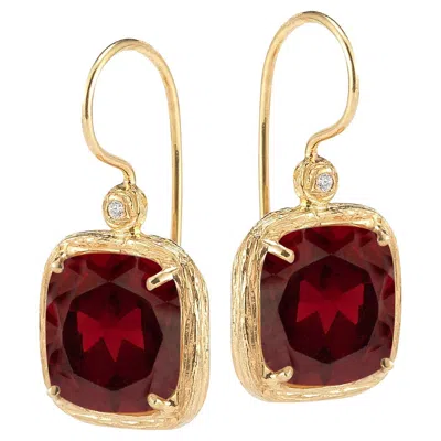 Pre-owned I. Reiss Hand-crafted 14k Gold 0.04 Ct. Tw. Diamond & 10.8ct Garnet Earrings In Multi