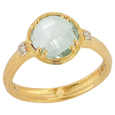 Pre-owned I. Reiss Hand-crafted 14k Gold 0.05 Ct. Tw. Diamond & 1.75ct Green Amethyst Cocktail Ring In Purple