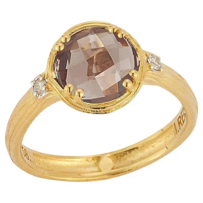 Pre-owned I. Reiss Hand-crafted 14k Gold 0.05 Ct. Tw. Diamond & 1.75ct Smokey Topaz Cocktail Ring In Multi