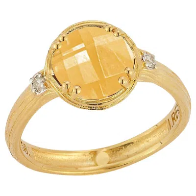 Pre-owned I. Reiss Hand-crafted 14k Gold 0.05 Ct. Tw. Diamond & 1.8ct Citrine Cocktail Ring In Multi