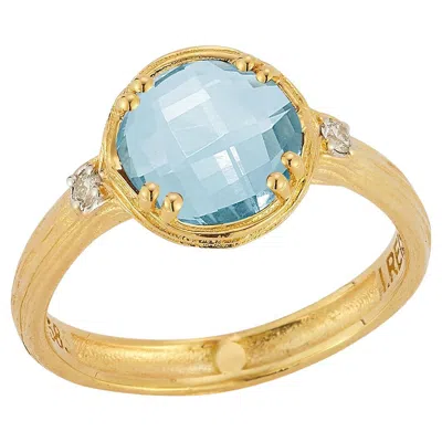 Pre-owned I. Reiss Hand-crafted 14k Gold 0.05 Ct. Tw. Diamond & 2.25ct Blue Topaz Cocktail Ring