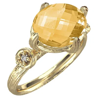 Pre-owned I. Reiss Hand--crafted 14k Gold 0.05 Ct. Tw. Diamond & 2.34ct Citrine Cocktail Ring In Multi