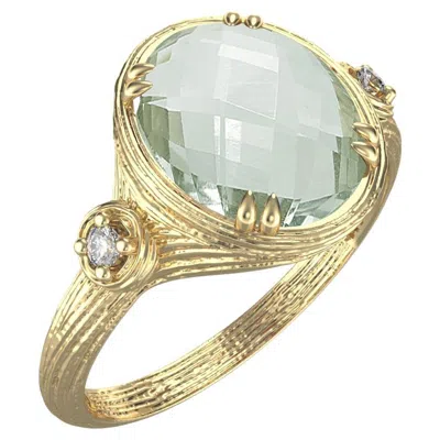 Pre-owned I. Reiss Hand-crafted 14k Gold 0.05 Ct. Tw. Diamond & 2.45ct Green Amethyst Cocktail Ring In Purple