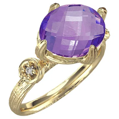 Pre-owned I. Reiss Hand-crafted 14k Gold 0.05 Ct. Tw. Diamond & 2.46ct Amethyst Cocktail Ring In Purple
