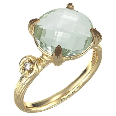 Pre-owned I. Reiss Hand-crafted 14k Gold 0.05 Ct. Tw. Diamond & 3.25ct Green Amethyst Cocktail Ring In Purple