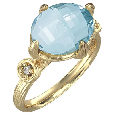 Pre-owned I. Reiss Hand-crafted 14k Gold 0.05 Ct. Tw. Diamond & 3.3ct Blue Topaz Cocktail Ring