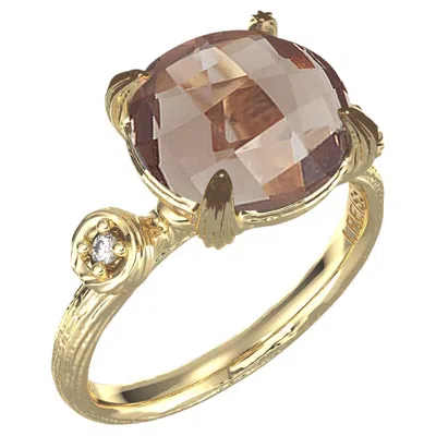 Pre-owned I. Reiss Hand-crafted 14k Gold 0.05 Ct. Tw. Diamond & 3.5ct Smokey Topaz Cocktail Ring In Multi