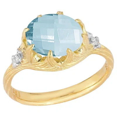 Pre-owned I. Reiss Hand-crafted 14k Gold 0.05 Ct. Tw. Diamond & 4.25ct Blue Topaz Cocktail Ring