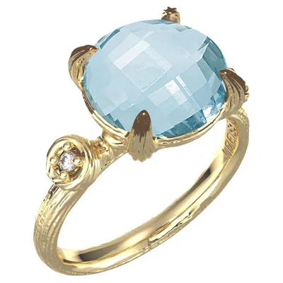 Pre-owned I. Reiss Hand-crafted 14k Gold 0.05 Ct. Tw. Diamond & 4.25ct Blue Topaz Cocktail Ring