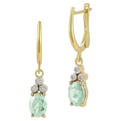 Pre-owned I. Reiss Hand-crafted 14k Gold 0.09 Ct. Tw. 2.2ct Green Amethyst Dangling Earrings In Purple