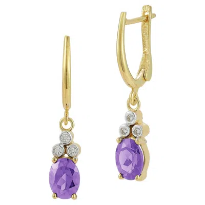 Pre-owned I. Reiss Hand-crafted 14k Gold 0.09 Ct. Tw. Diamond & 2.28ct Amethyst Dangling Earrings In Purple