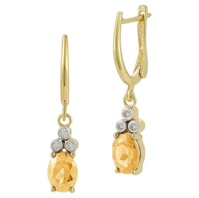 Pre-owned I. Reiss Hand-crafted 14k Gold 0.09 Ct. Tw. Diamond & 2.34ct Citrine Dangling Earrings In Multi