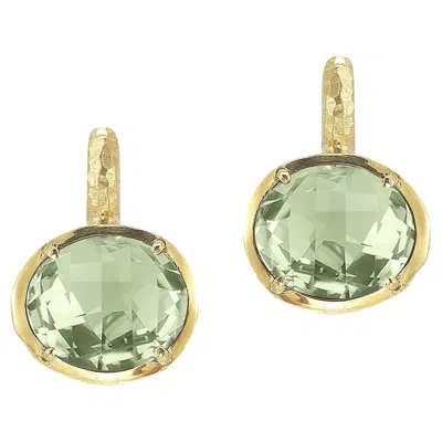 Pre-owned I. Reiss Hand-crafted 14k Gold 10.5ct Green Amethyst Color Stone Earrings In Purple