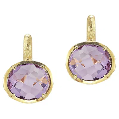 Pre-owned I. Reiss Hand-crafted 14k Gold 10.7ct Amethyst Color Stone Earrings In Purple