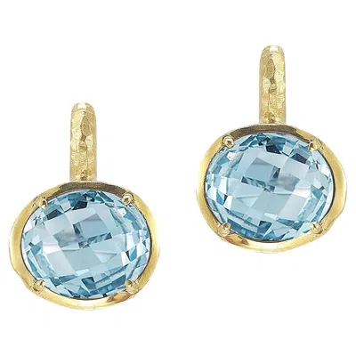 Pre-owned I. Reiss Hand-crafted 14k Gold 13.6ct Blue Topaz Color Stone Earrings