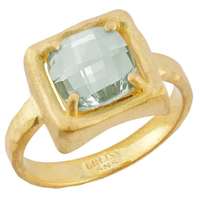 Pre-owned I. Reiss Hand-crafted 14k Gold 1.75ct 8mm Green Amethyst Cocktail Ring In Purple