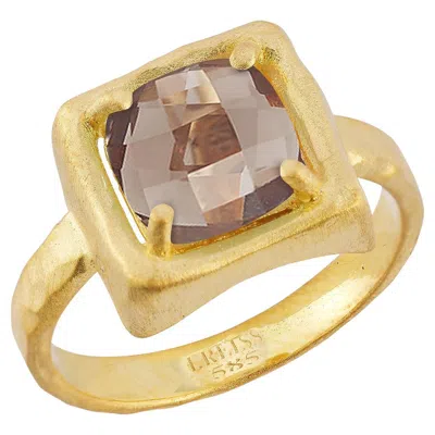 Pre-owned I. Reiss Hand-crafted 14k Gold 2ct 8mm Smokey Topaz Cocktail Ring In Multi