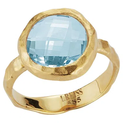 Pre-owned I. Reiss Hand-crafted 14k Gold 4.25 Ct. Tw. Blue Topaz Cocktail Ring