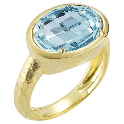 Pre-owned I. Reiss Hand-crafted 14k Gold 6.8ct Blue Topaz Cocktail Ring