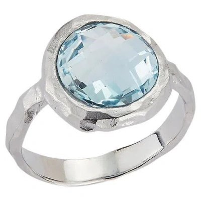 Pre-owned I. Reiss Hand-crafted 14k White Gold Blue Topaz Color Stone Cocktail Ring