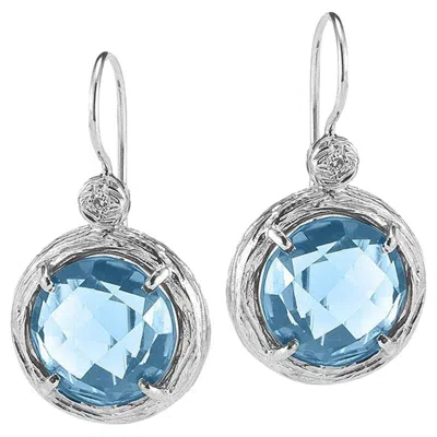 Pre-owned I. Reiss Hand-crafted 14k White Gold Blue Topaz Color Stone Earrings