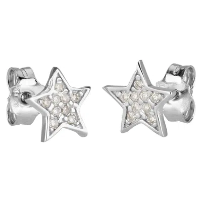 Pre-owned I. Reiss Hand-crafted 14k White Gold Diamond Star Stud Earrings