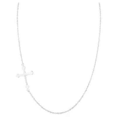 Pre-owned I. Reiss Hand-crafted 14k White Gold East-to-west Off-center Cross Necklace