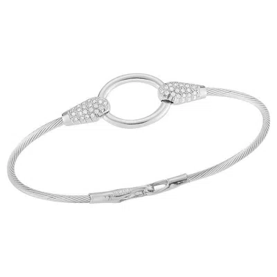 Pre-owned I. Reiss Hand-crafted 14k White Gold Flex Wire Bracelet Set With An Open Circle Motif