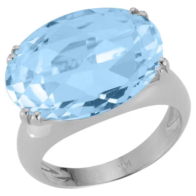 Pre-owned I. Reiss Hand-crafted 14k White Gold Oval-shaped Blue Topaz Cocktail Ring