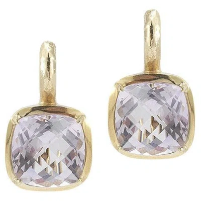 Pre-owned I. Reiss Hand-crafted 14k Yellow Gold Amethyst Color Stone Earrings