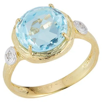 Pre-owned I. Reiss Hand-crafted 14k Yellow Gold Blue Topaz Color Stone Cocktail Ring