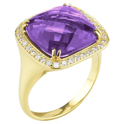 Pre-owned I. Reiss Hand-crafted 14k Yellow Gold Cocktail Ring Set With An Amethyst Color Stone
