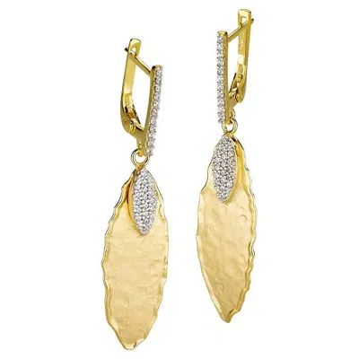 Pre-owned I. Reiss Hand-crafted 14k Yellow Gold Dangling Leaf Earrings