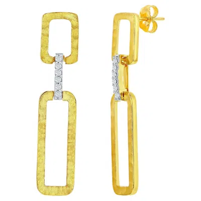 Pre-owned I. Reiss Hand-crafted 14k Yellow Gold Dangling Open Rectangle-shaped Link Earrings
