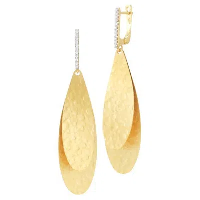 Pre-owned I. Reiss Hand-crafted 14k Yellow Gold Dangling Petal Earrings