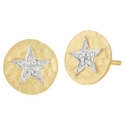 Pre-owned I. Reiss Hand-crafted 14k Yellow Gold Diamond Star Stud Earrings