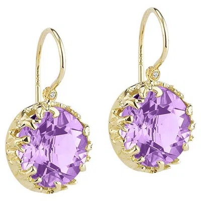 Pre-owned I. Reiss Hand-crafted 14k Yellow Gold Drop Amethyst Color Stone Earrings